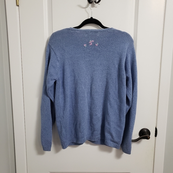 TULCHAN Floral Embroidered Blue Knitted Sweater Cardigan - Picture 3 of 7